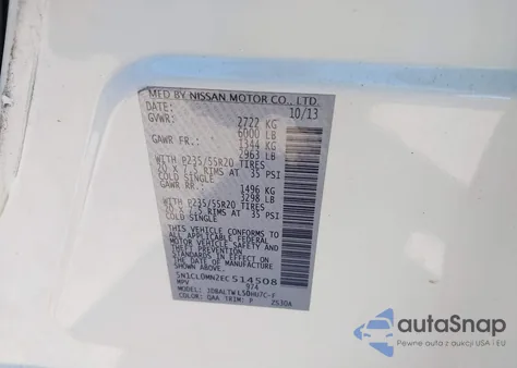 2014 Infiniti Qx60 Hybrid z USA, uszkodzony, nr VIN 5N1CL0MN2EC514508